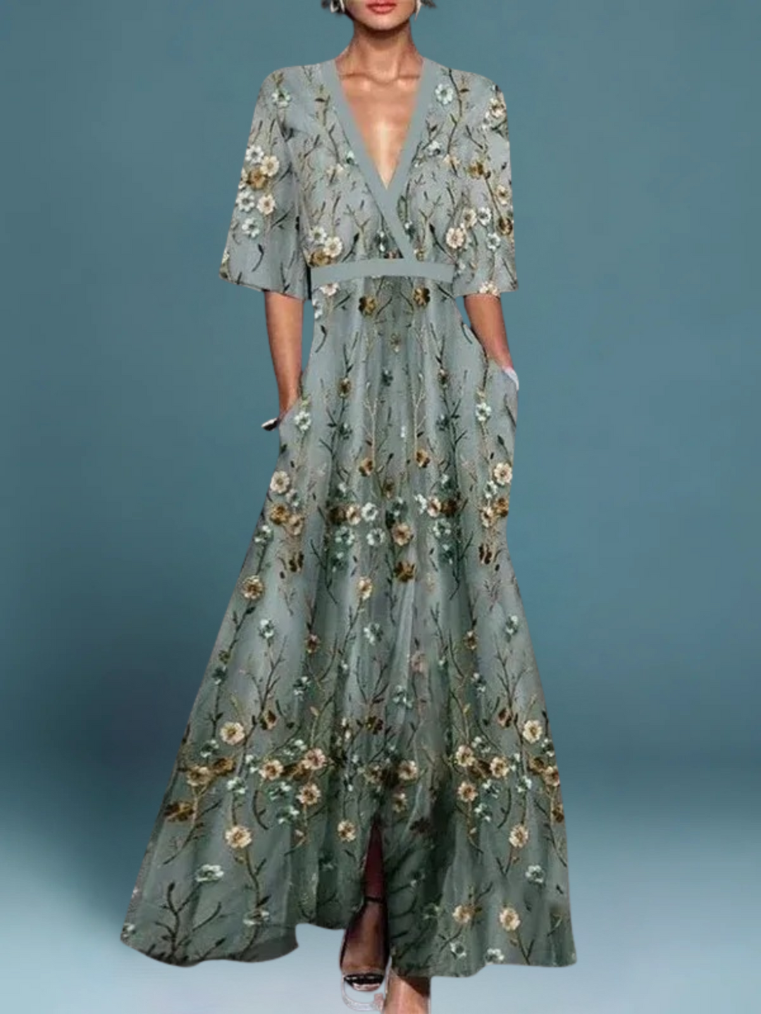 Hazel - Robe bohème élégante à col en V et ceinture