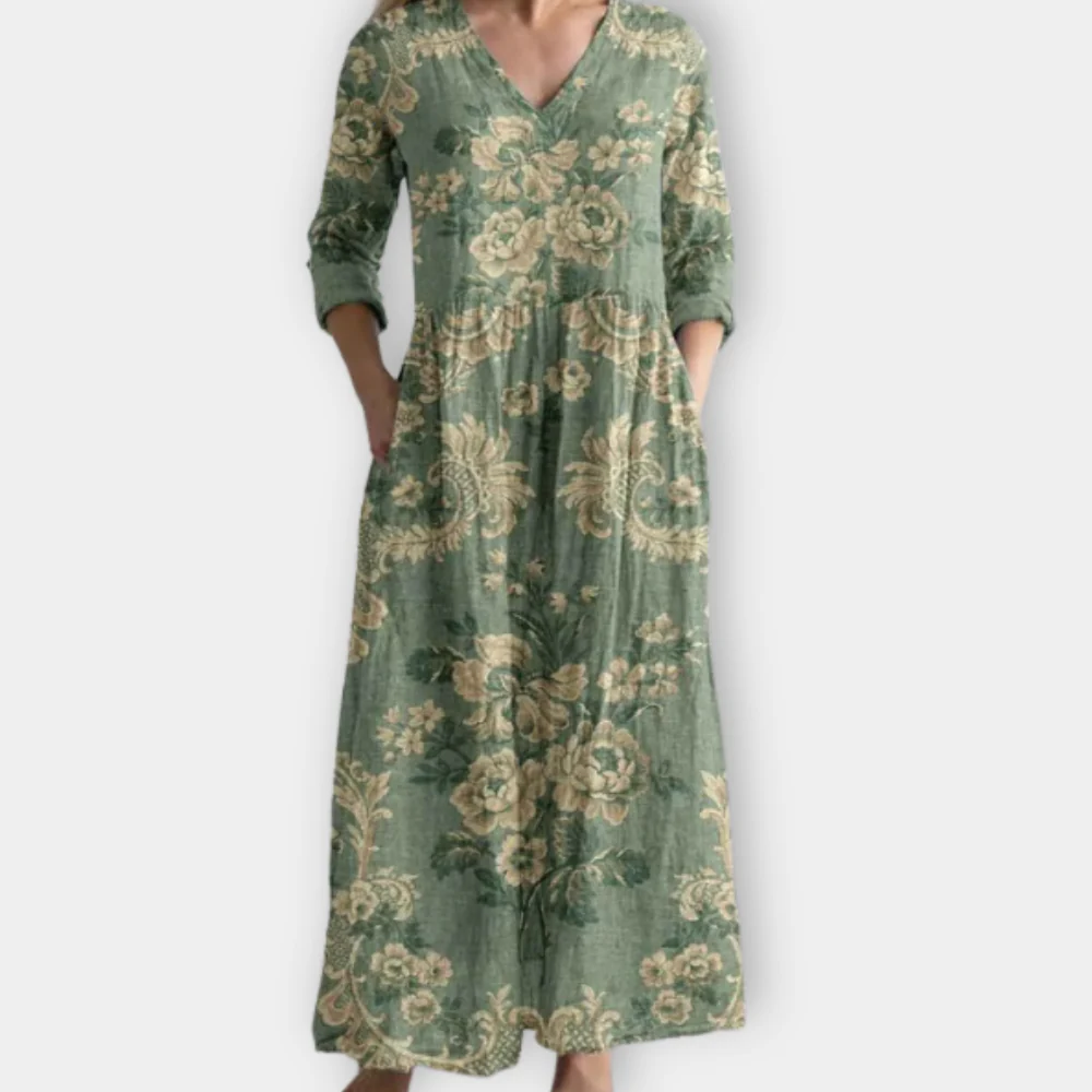 Pearl - Robe élégante en coton à fleurs et col en V