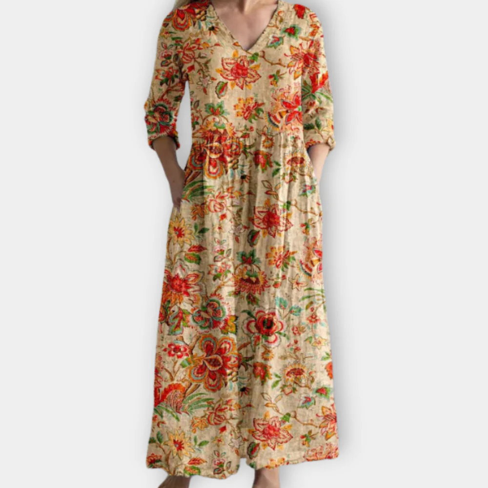 Robe longue bohème dorée et élégante