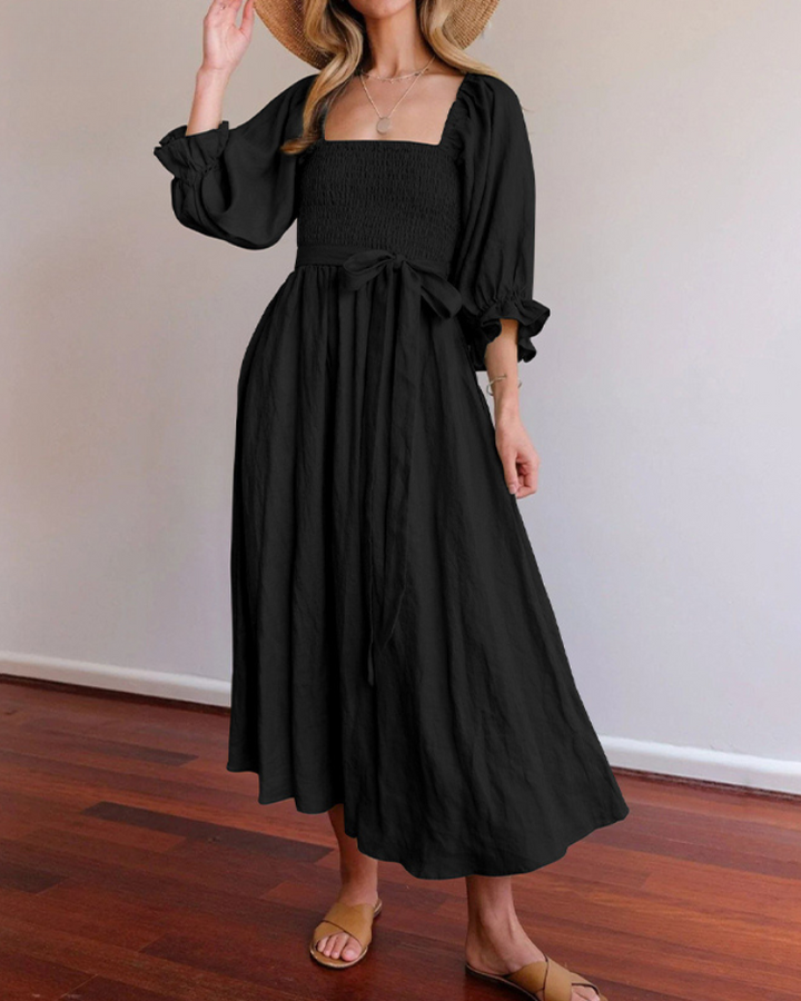 Aviana - Robe longue élégante réversible à manches bouffantes 