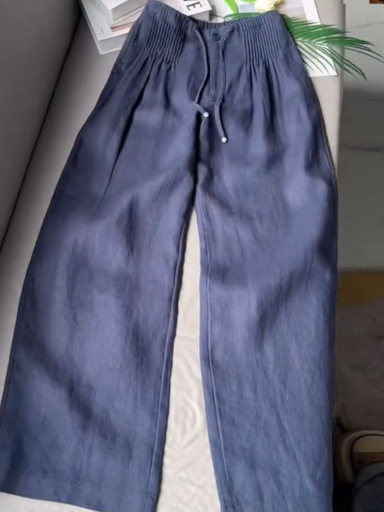 Loren™ | Pleated Drawstring Linen Wide Leg Pants