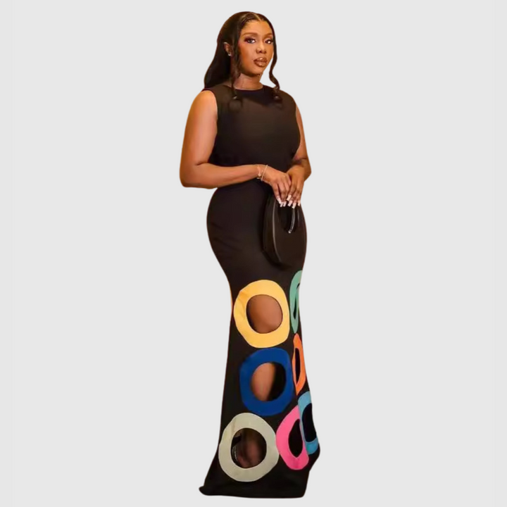 Anya - Robe longue moulante colorée à découpes