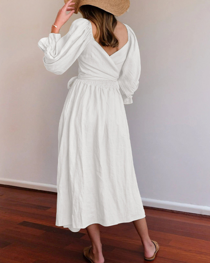 Aviana - Robe longue élégante réversible à manches bouffantes 