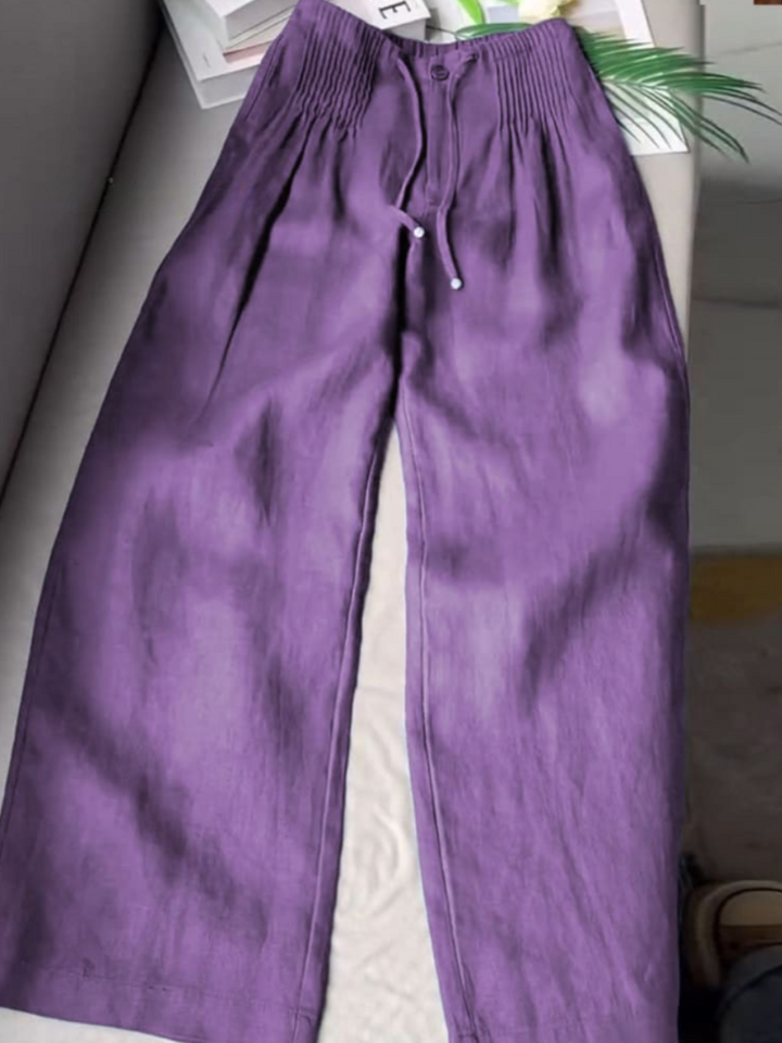 Loren™ | Pleated Drawstring Linen Wide Leg Pants