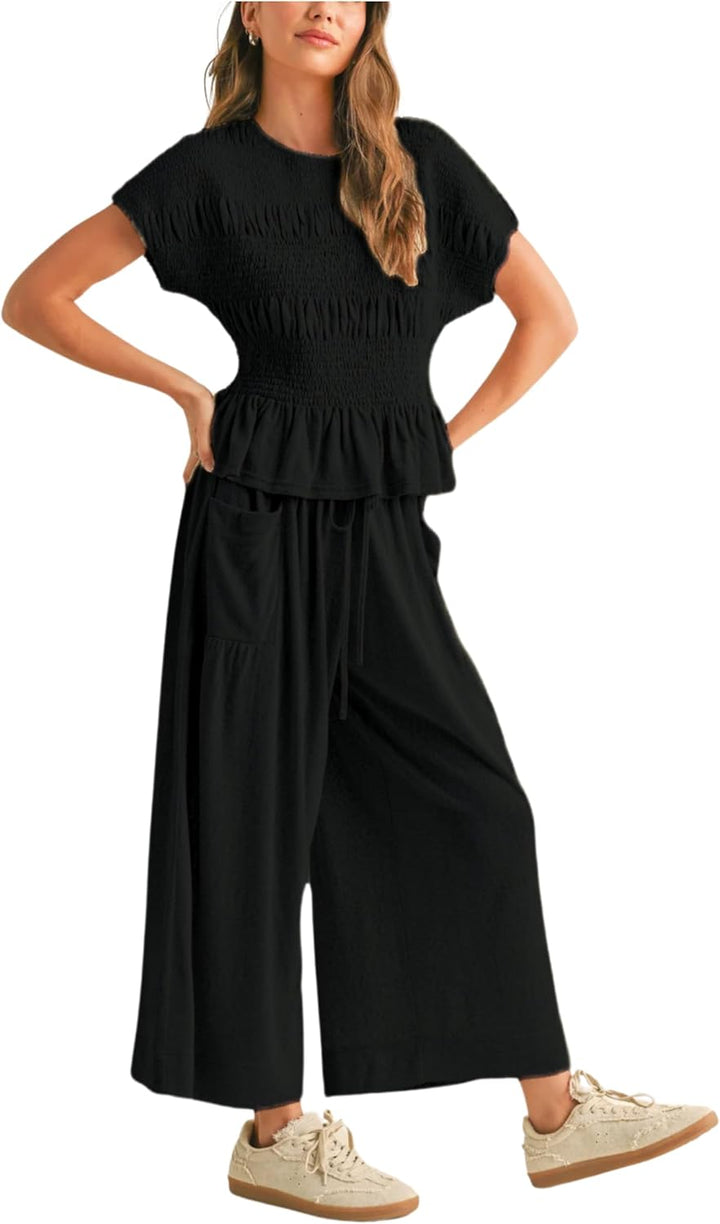 Elara™ | 2-Piece Smocked Top & Wide-Leg Pants Set
