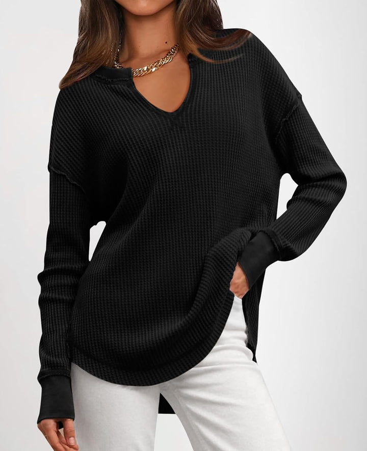 Cyrine™ | Waffle Knit V-Neck Pullover