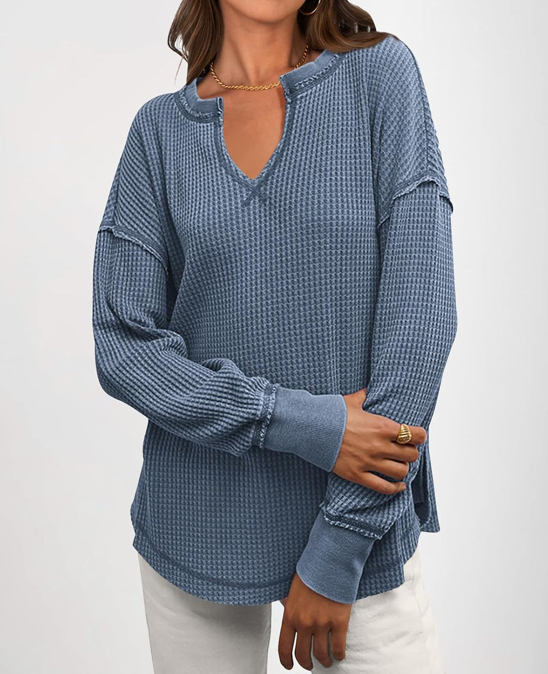 Cyrine™ | Waffle Knit V-Neck Pullover