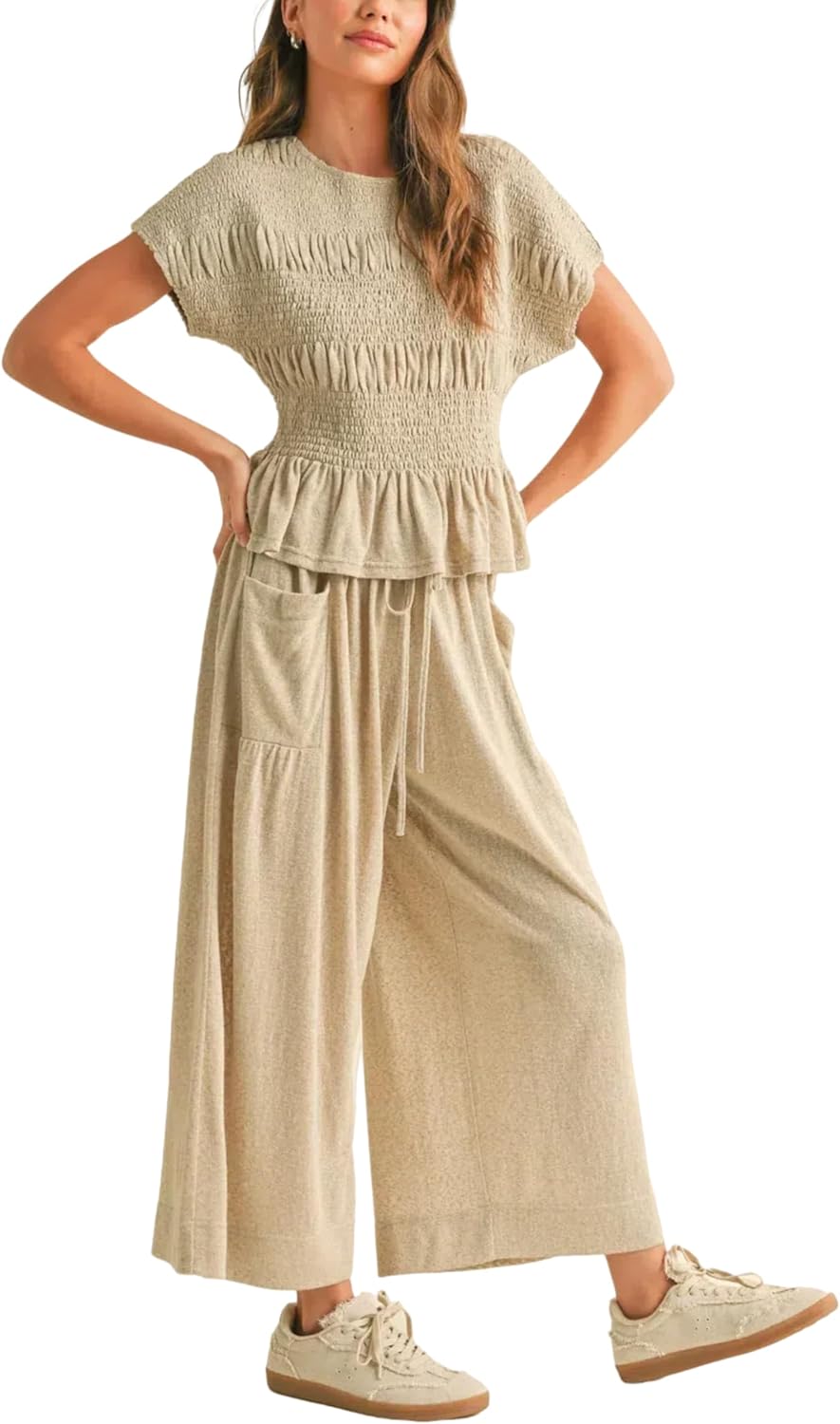 Elara™ | 2-Piece Smocked Top & Wide-Leg Pants Set