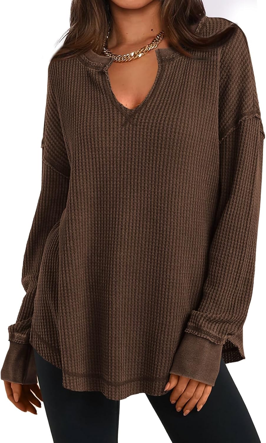 Cyrine™ | Waffle Knit V-Neck Pullover