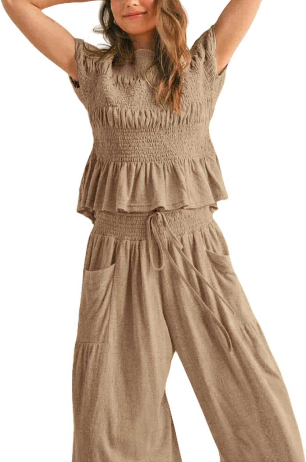 Elara™ | 2-Piece Smocked Top & Wide-Leg Pants Set