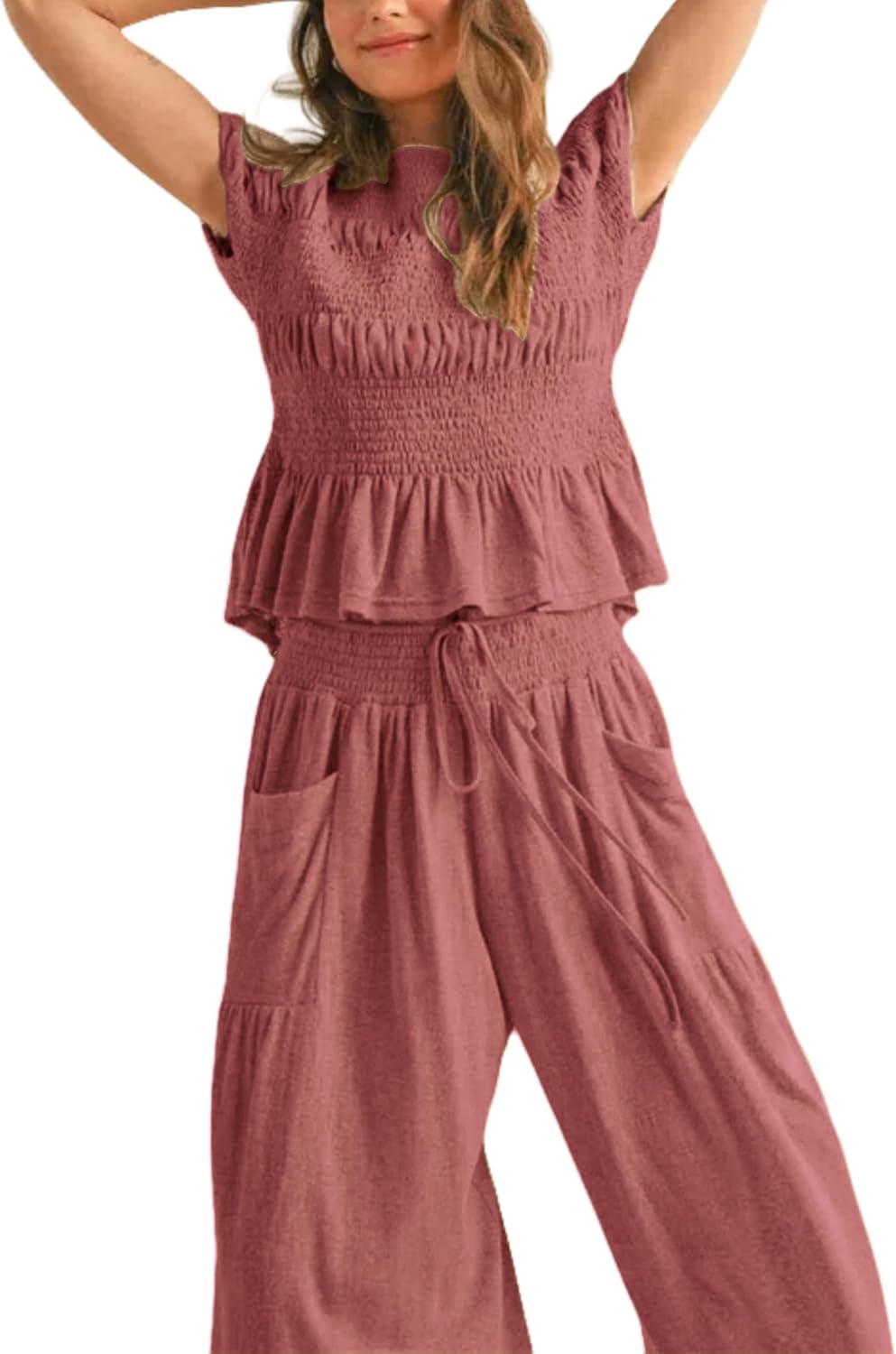 Elara™ | 2-Piece Smocked Top & Wide-Leg Pants Set