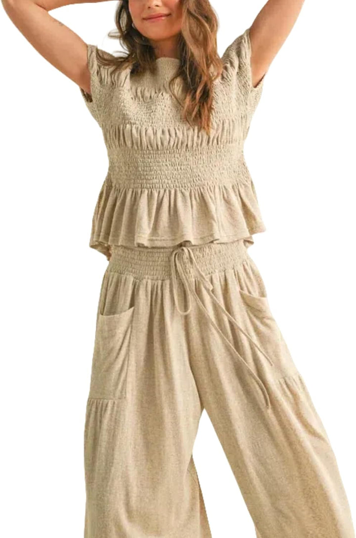 Elara™ | 2-Piece Smocked Top & Wide-Leg Pants Set
