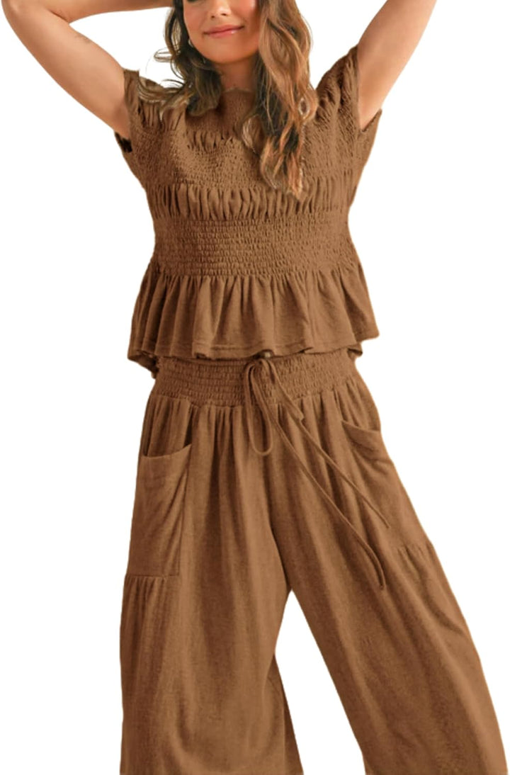 Elara™ | 2-Piece Smocked Top & Wide-Leg Pants Set