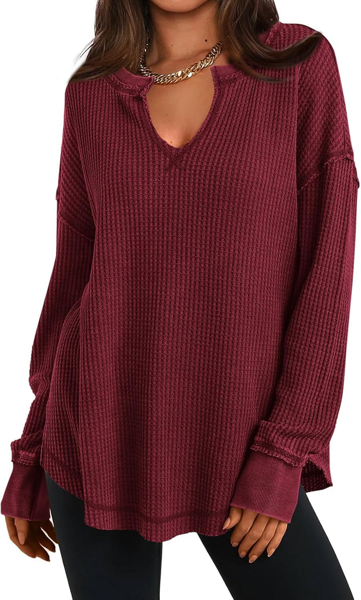 Cyrine™ | Waffle Knit V-Neck Pullover