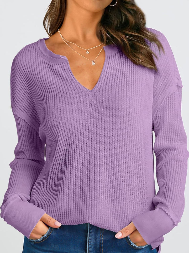Cyrine™ | Waffle Knit V-Neck Pullover