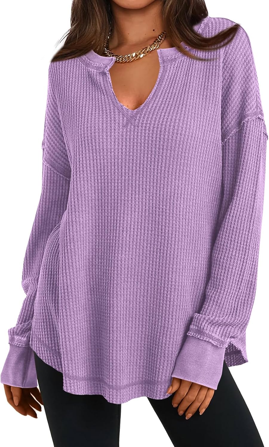 Cyrine™ | Waffle Knit V-Neck Pullover