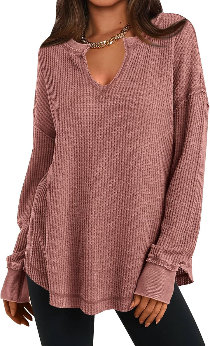 Cyrine™ | Waffle Knit V-Neck Pullover