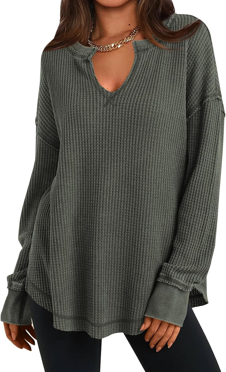 Cyrine™ | Waffle Knit V-Neck Pullover