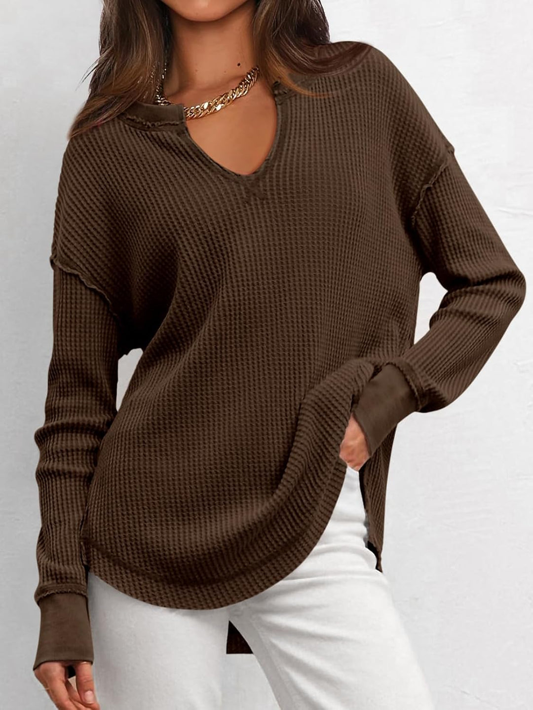 Cyrine™ | Waffle Knit V-Neck Pullover