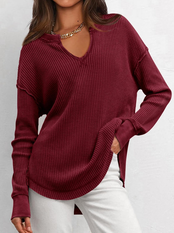 Cyrine™ | Waffle Knit V-Neck Pullover