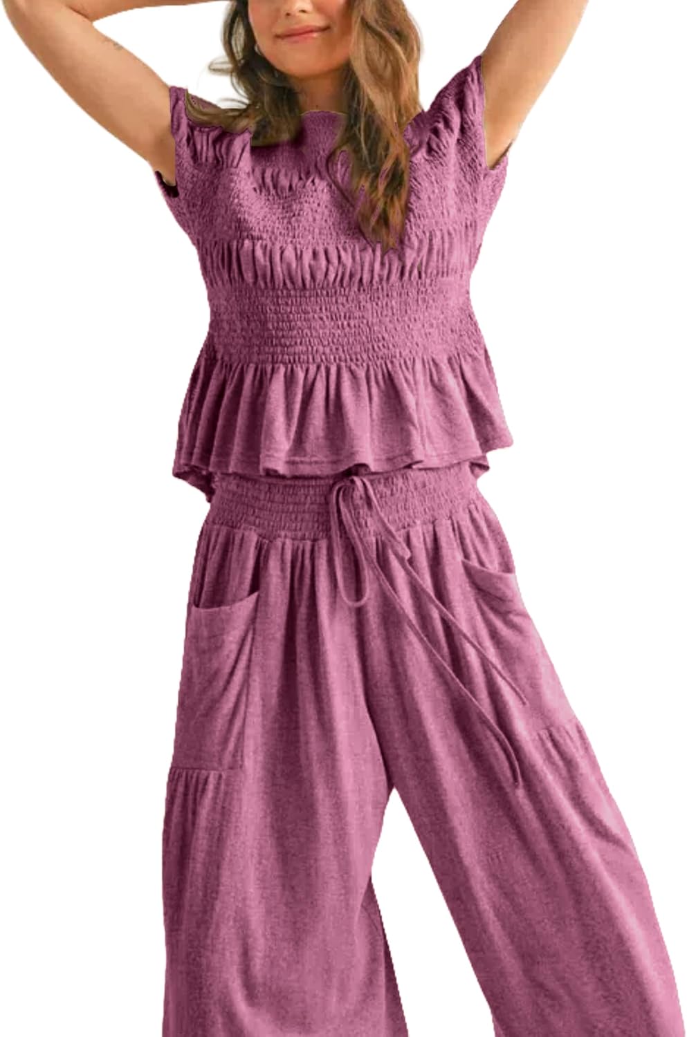 Elara™ | 2-Piece Smocked Top & Wide-Leg Pants Set