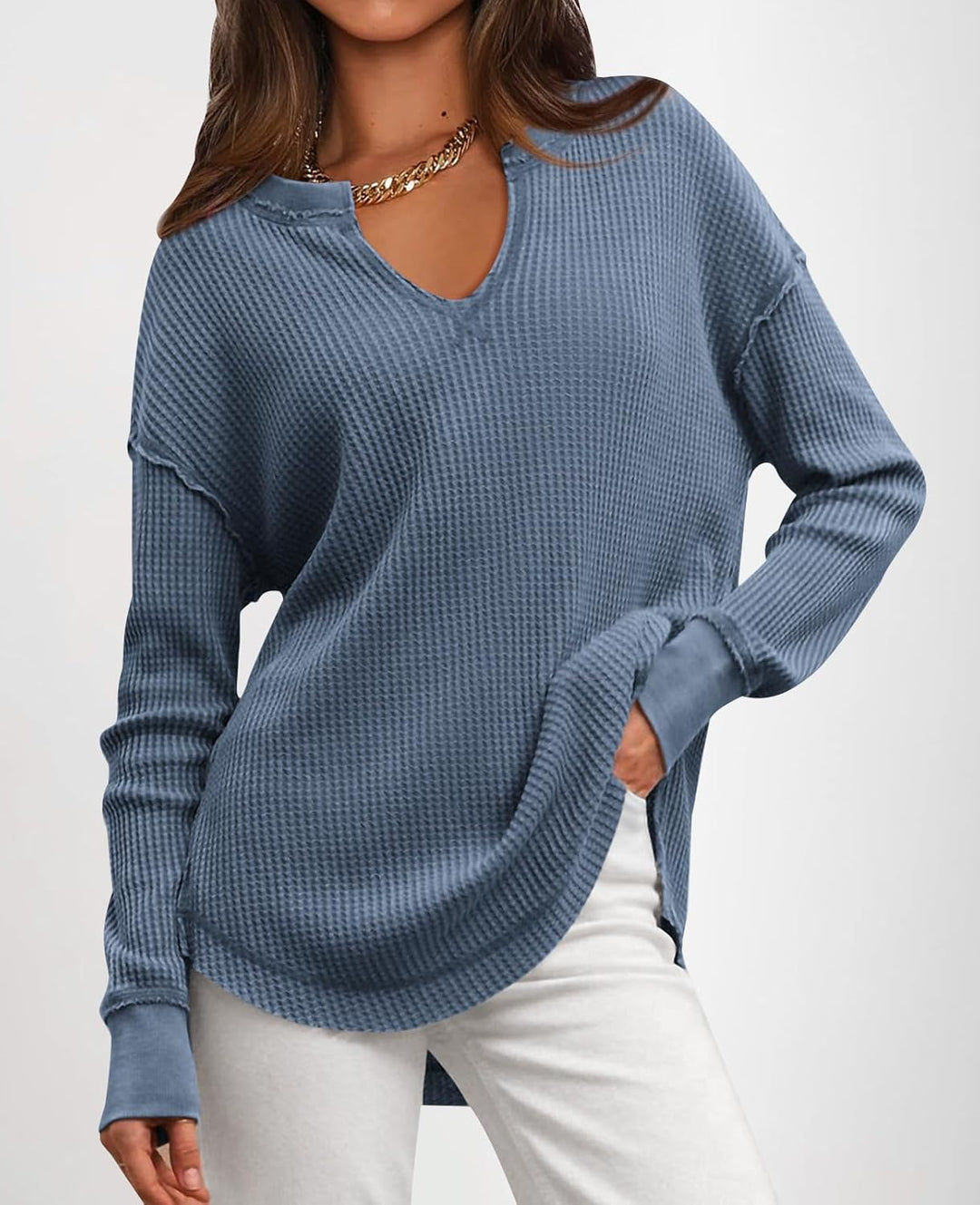 Cyrine™ | Waffle Knit V-Neck Pullover