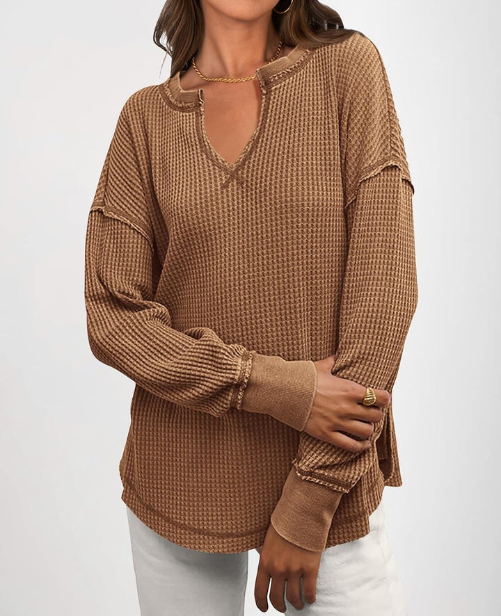 Cyrine™ | Waffle Knit V-Neck Pullover