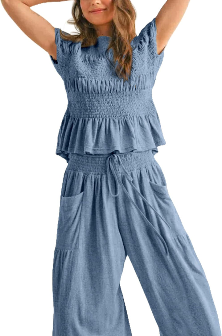 Elara™ | 2-Piece Smocked Top & Wide-Leg Pants Set