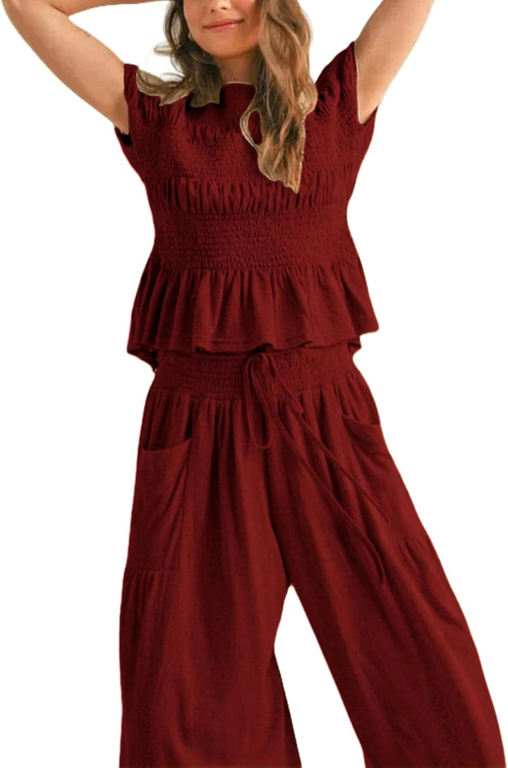 Elara™ | 2-Piece Smocked Top & Wide-Leg Pants Set
