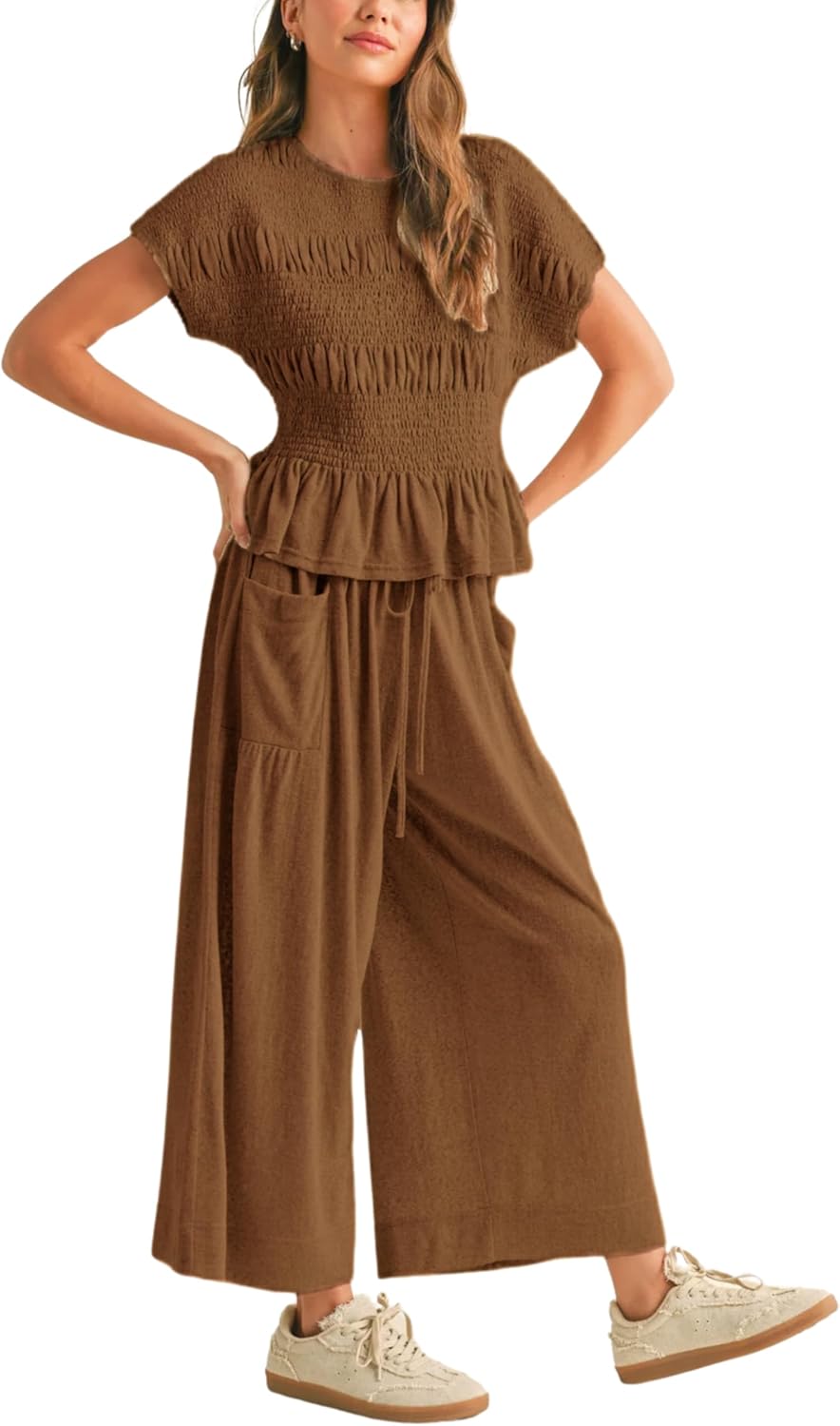 Elara™ | 2-Piece Smocked Top & Wide-Leg Pants Set