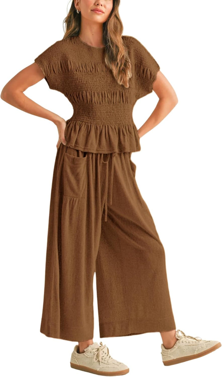 Elara™ | 2-Piece Smocked Top & Wide-Leg Pants Set