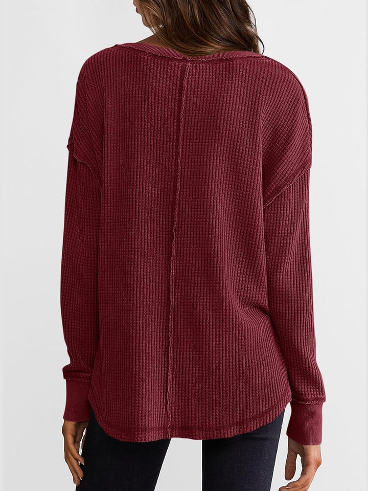 Cyrine™ | Waffle Knit V-Neck Pullover