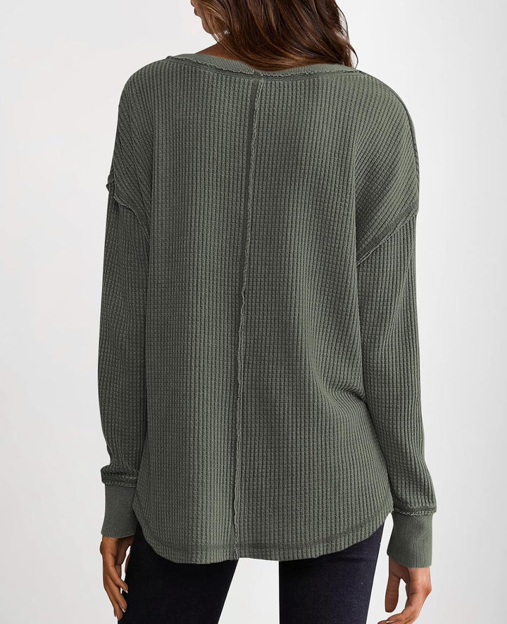 Cyrine™ | Waffle Knit V-Neck Pullover