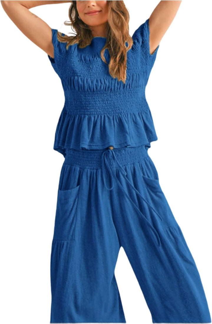 Elara™ | 2-Piece Smocked Top & Wide-Leg Pants Set