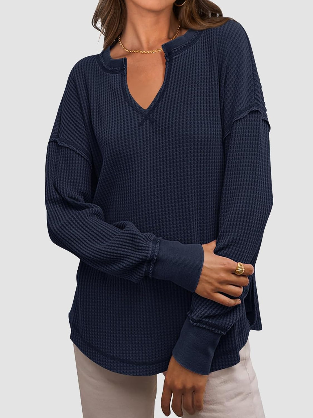 Cyrine™ | Waffle Knit V-Neck Pullover