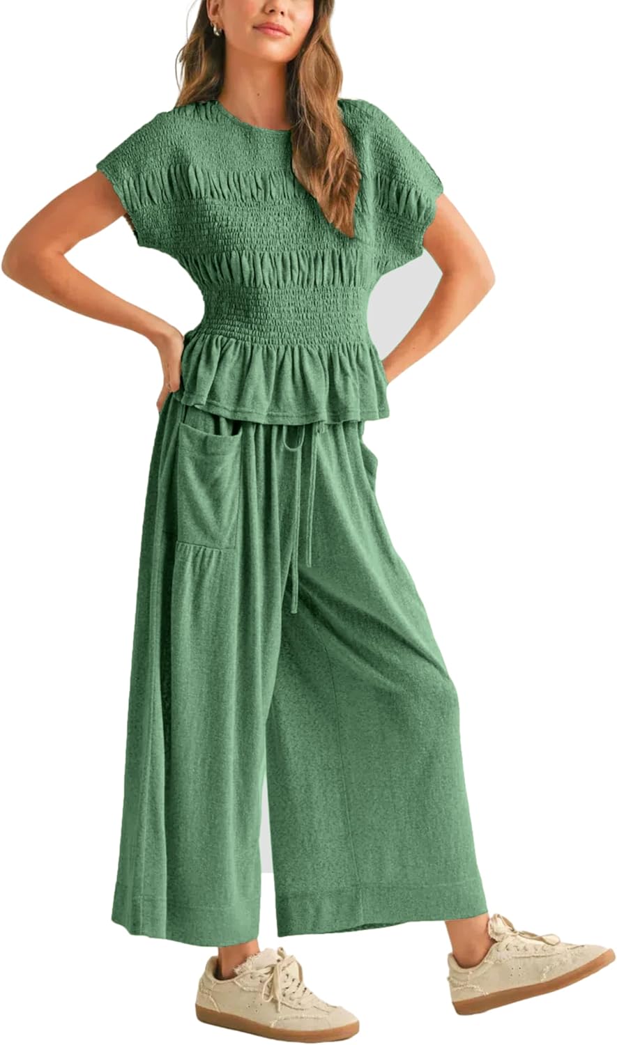 Elara™ | 2-Piece Smocked Top & Wide-Leg Pants Set