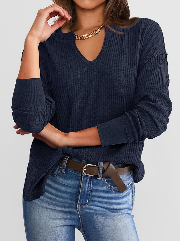Cyrine™ | Waffle Knit V-Neck Pullover