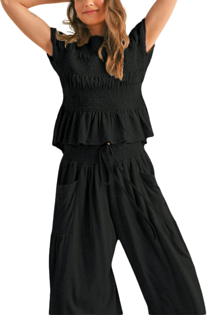 Elara™ | 2-Piece Smocked Top & Wide-Leg Pants Set