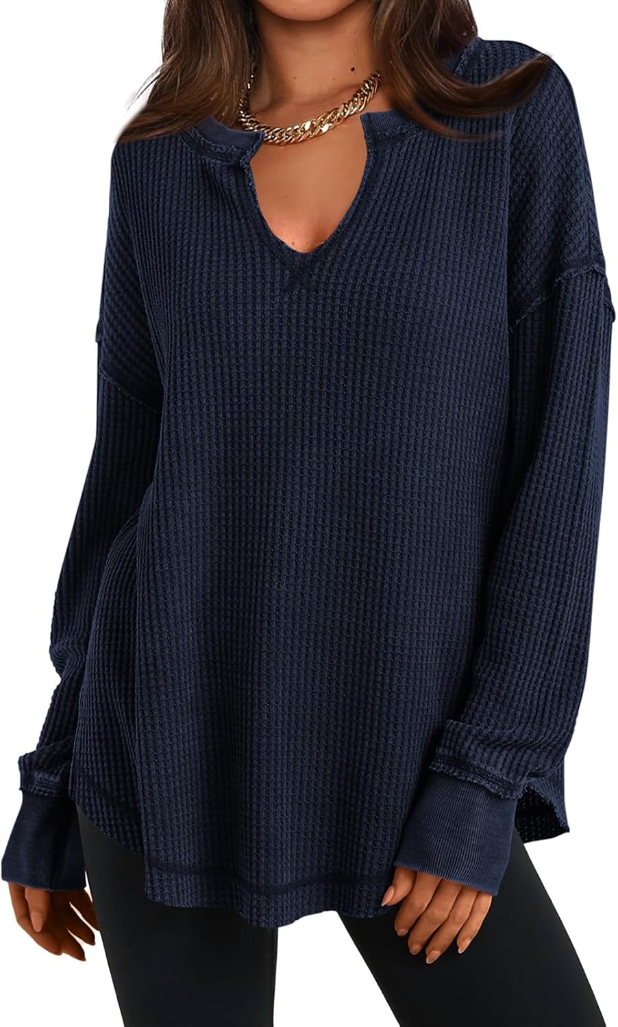 Cyrine™ | Waffle Knit V-Neck Pullover