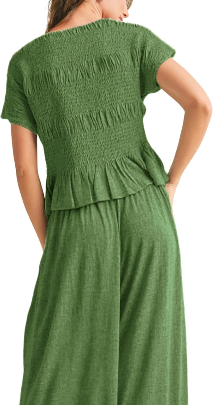 Elara™ | 2-Piece Smocked Top & Wide-Leg Pants Set