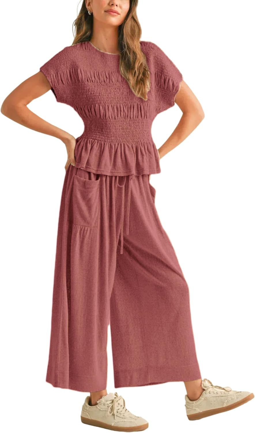 Elara™ | 2-Piece Smocked Top & Wide-Leg Pants Set