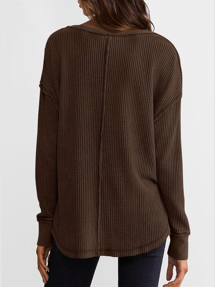 Cyrine™ | Waffle Knit V-Neck Pullover