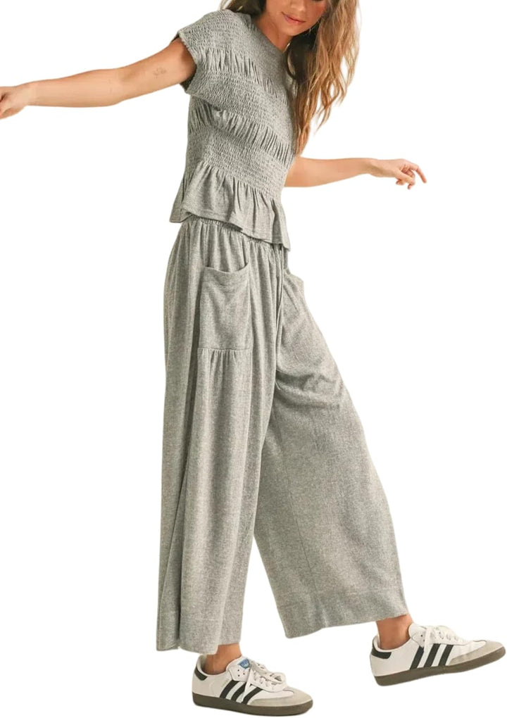 Elara™ | 2-Piece Smocked Top & Wide-Leg Pants Set