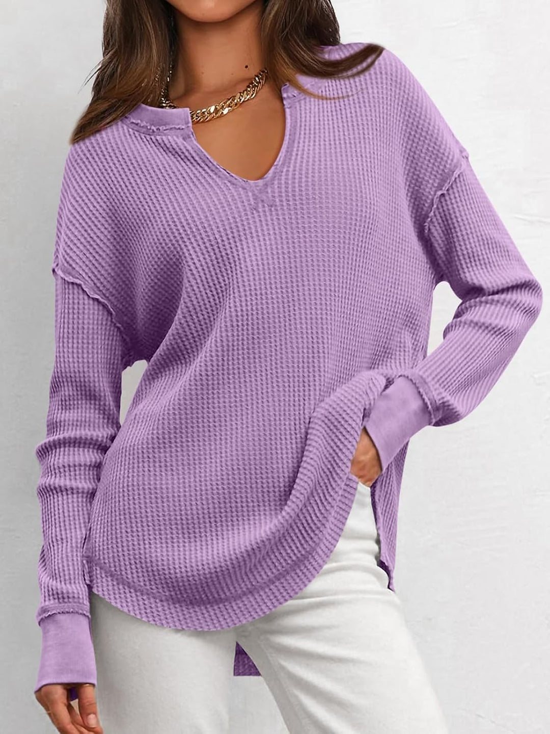 Cyrine™ | Waffle Knit V-Neck Pullover