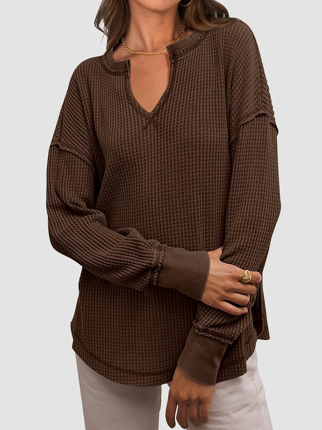 Cyrine™ | Waffle Knit V-Neck Pullover