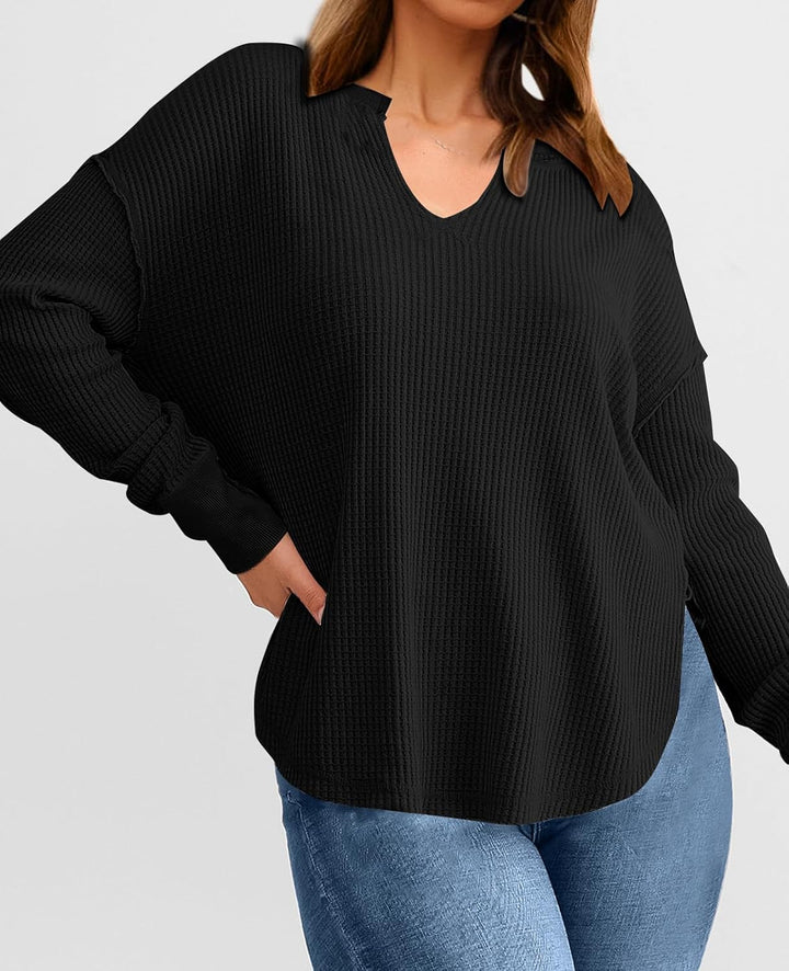 Cyrine™ | Waffle Knit V-Neck Pullover