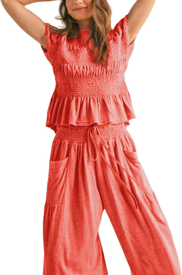 Elara™ | 2-Piece Smocked Top & Wide-Leg Pants Set