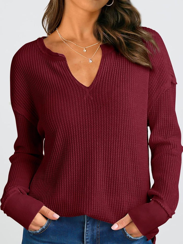 Cyrine™ | Waffle Knit V-Neck Pullover