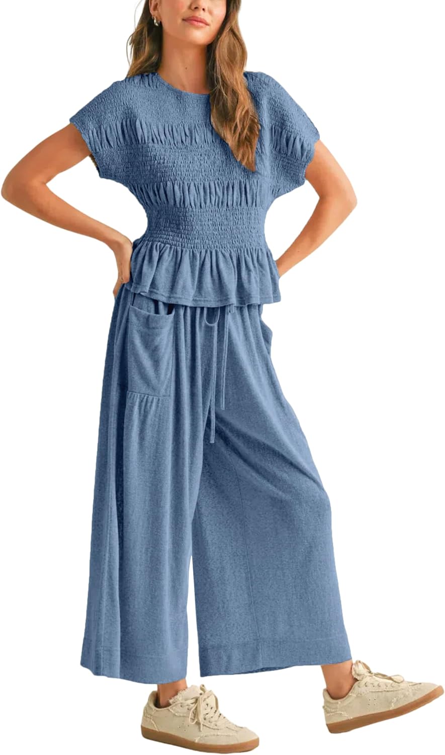 Elara™ | 2-Piece Smocked Top & Wide-Leg Pants Set