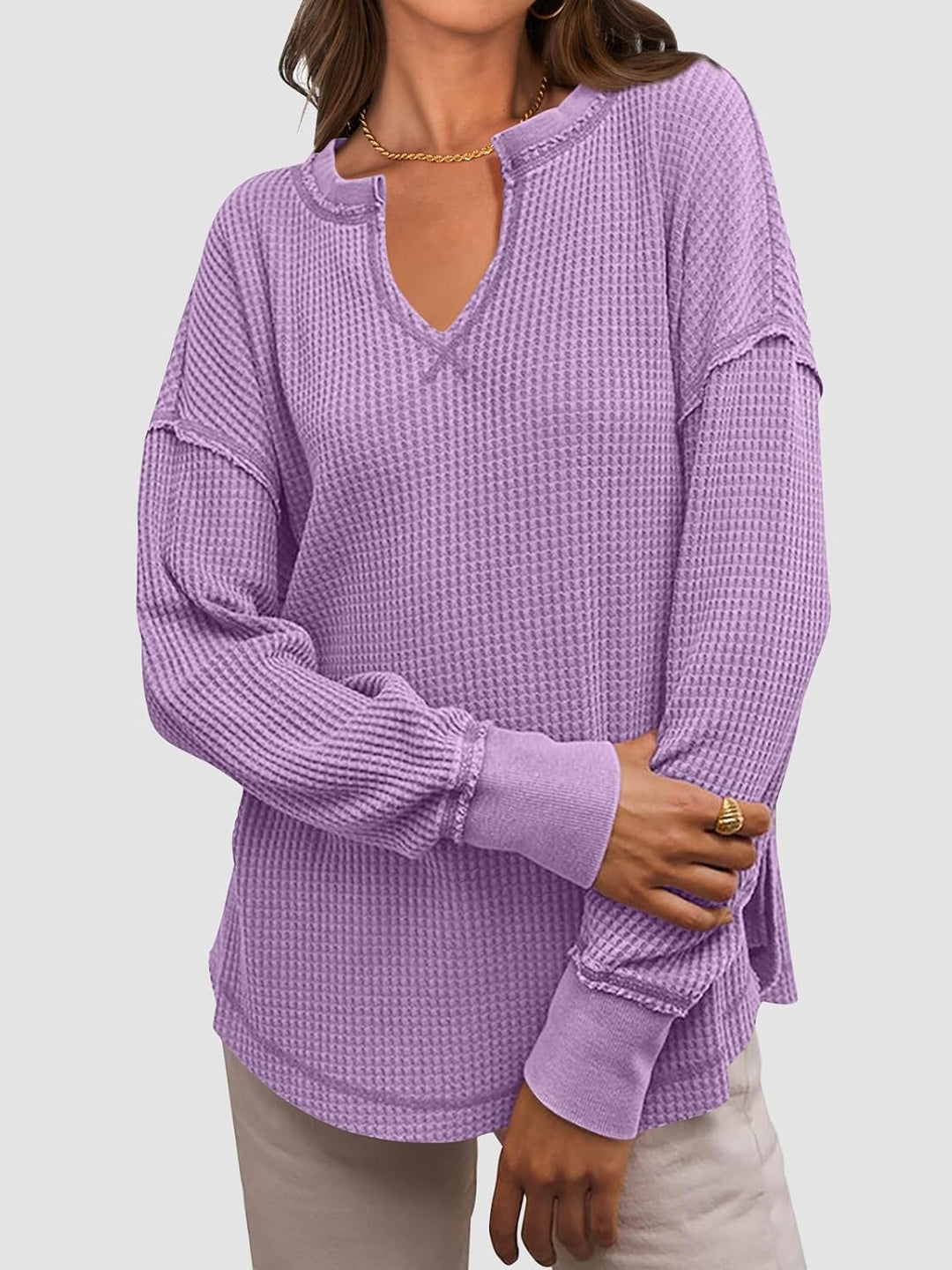 Cyrine™ | Waffle Knit V-Neck Pullover